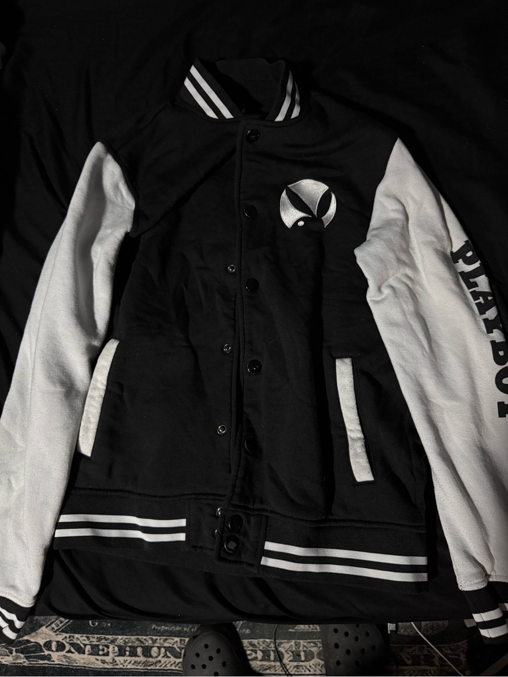 PLAYBOY Black and White Bomber Varsity Jacket